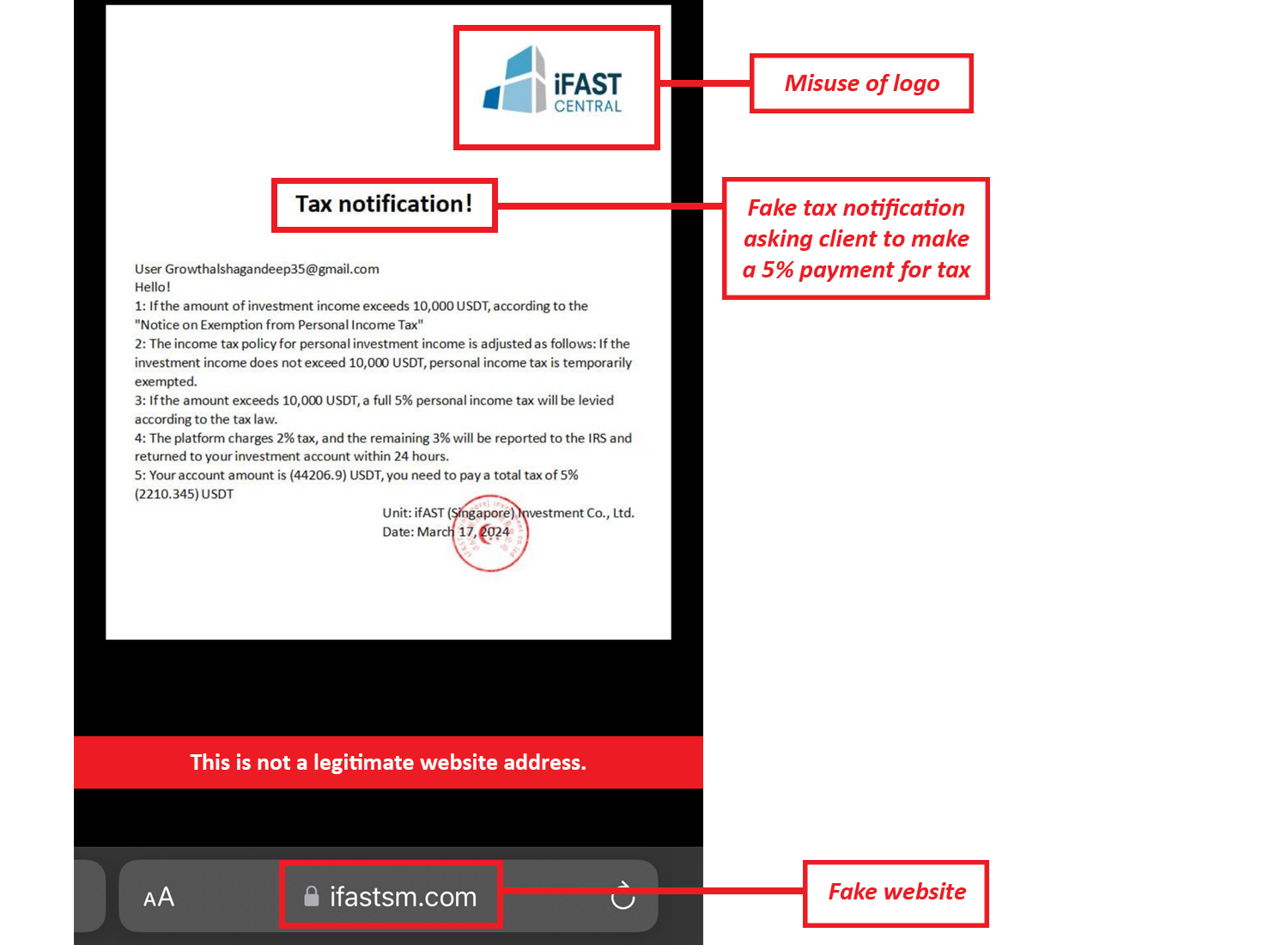 Samples of fraudulent web/app NOT operated by iFAST