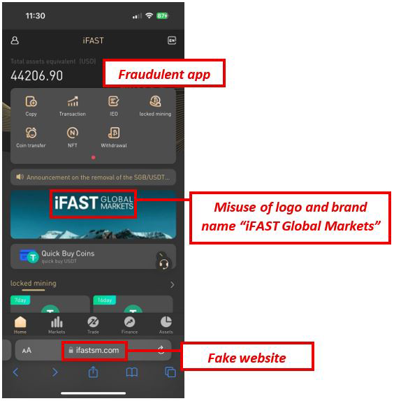 Samples of fraudulent web/app NOT operated by iFAST