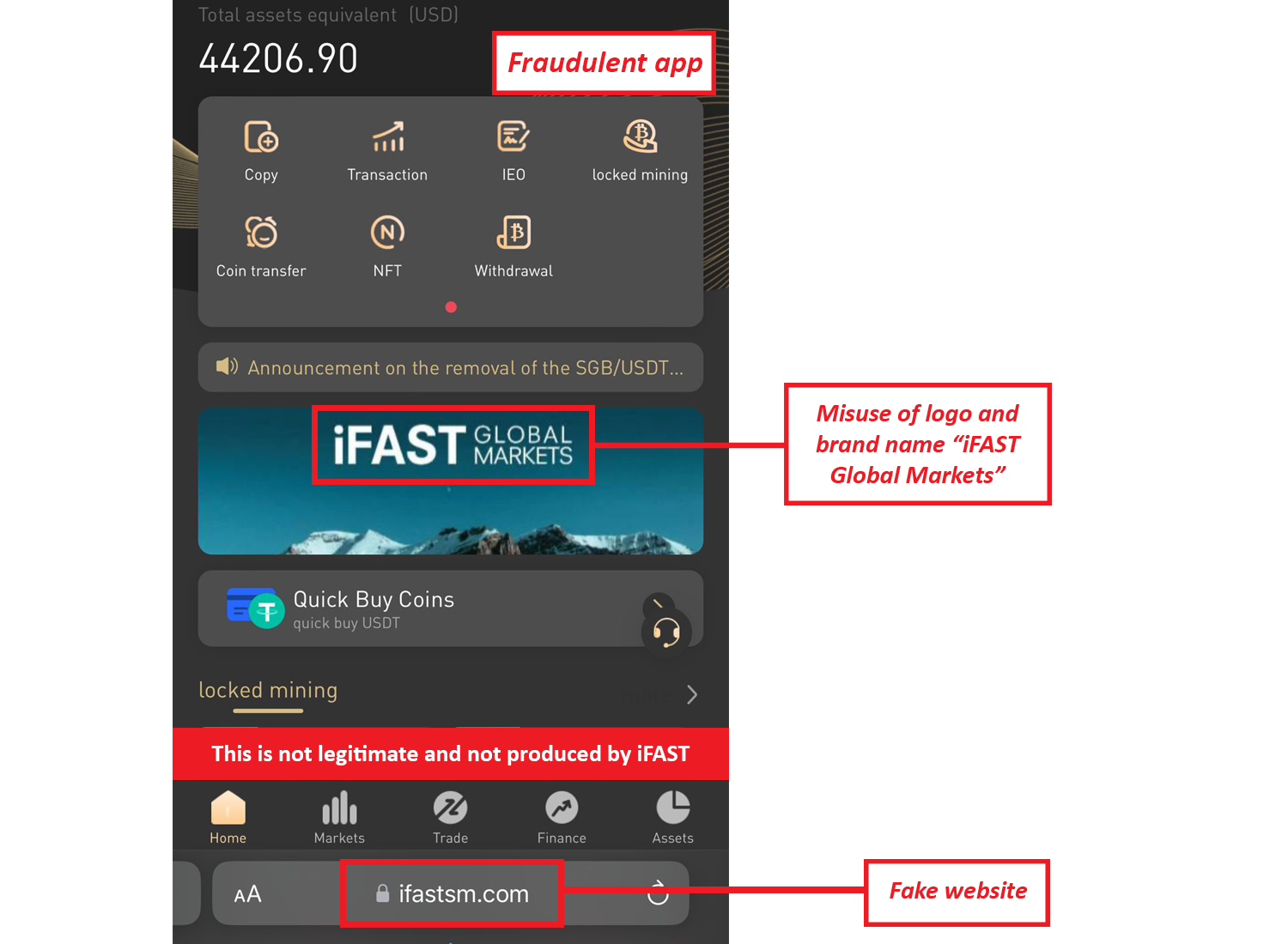 Samples of fraudulent web/app NOT operated by iFAST