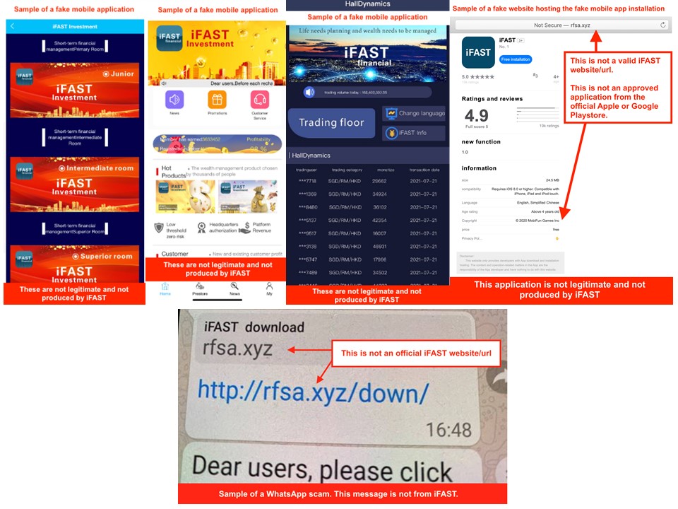 Samples of fraudulent web/app NOT operated by iFAST