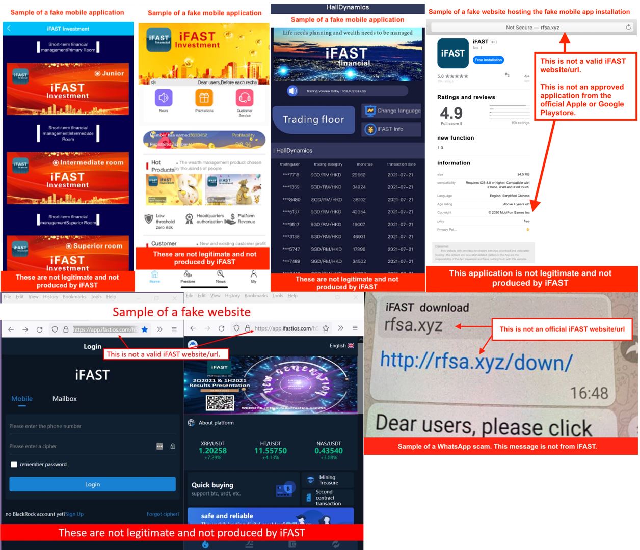 Samples of fraudulent web/app NOT operated by iFAST